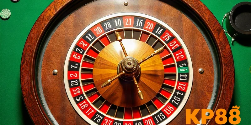 Bàn Roulette Âu với bánh xe và các ô cược, minh họa luật chơi và tỷ lệ trả thưởng